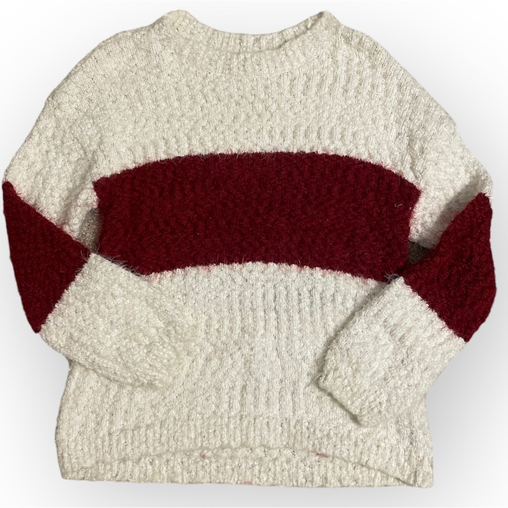 Knox Rose Crew-Neck Striped Fuzzy Pullover Sweater M